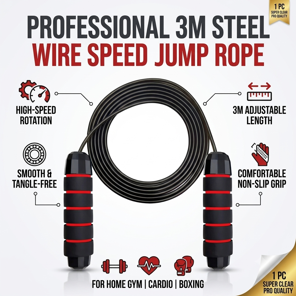 Speed Skipping Rope - Adjustable Speed Jump Rope 1Pc 3M