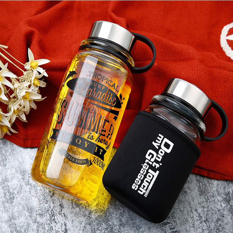 Portable 1000ml Glass Sports W - Outdoor Sport Glass Water Bottle ulasan dan harga
