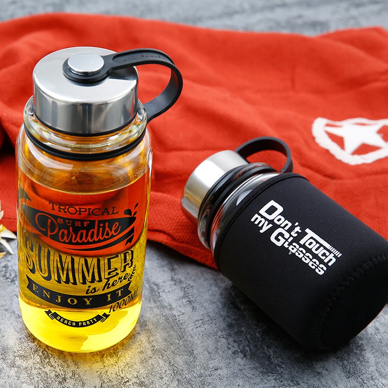 Portable 1000ml Glass Sports W - Outdoor Sport Glass Water Bottle ulasan dan harga